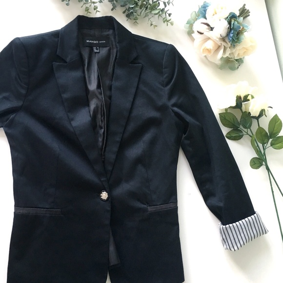 Mango Jackets & Blazers - Mango Black Blazer with Pinstripe Cuffs